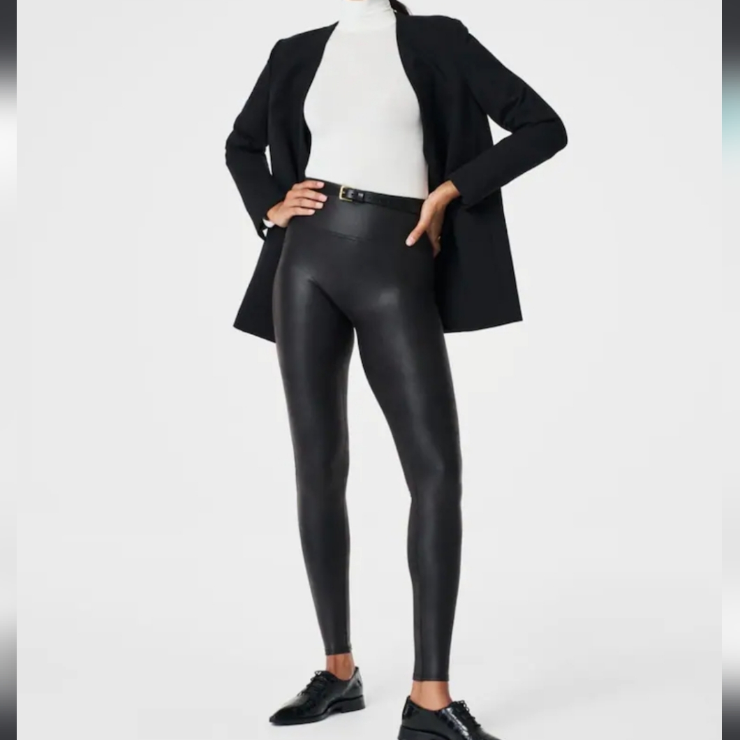 Spanx Black Shape Faux Leather Leggings Size Xl Nwot